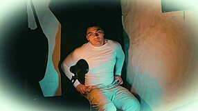 Bodybuilder strokes his sexy white shiny outfit monster 18cm cock on cam