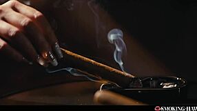 milf smokes cigar while huge tits bounce in horny masturbation blowjob