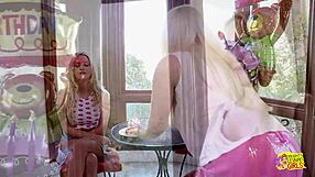 omg blonde milf birthday girl with big tits fingers pussy in heels lingerie for lesbian satisfaction