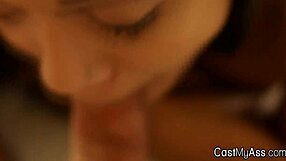 Perky ebony teen in thong blows huge cock on amateur casting!