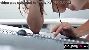 Passionate Brunette Teen 18+ Strips Naked Jamming to Music Shaved Pussy Tease