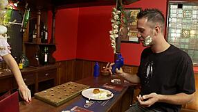 Paige Fox jumps counter to fuck customer dessert style!