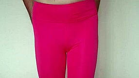 damn these pink leggings hug tight during my workout closeup