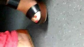 damn those candid mature feet crammed in sexy wedges sandals!