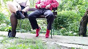 my mother-in-law begs for my cum all over her nylon stockings