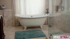 Petite shy teen pornstar kisses and licks in the pool tub.