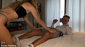 Handsome guy fucks hotel blonde babe hard cowgirl riding tight pussy juicy tits bouncing pierced nipples