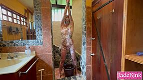 punishing my blindfolded bound cheating slave girlfriend in shower with foam body writing 😈🧼