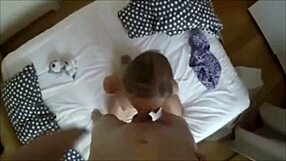 skinny teen blonde sucks boyfriend's big cock in morning pov