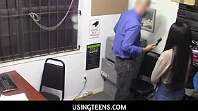 White Officer Roughly Fucks Black Teen Shoplifter's Pussy in Office After Bust