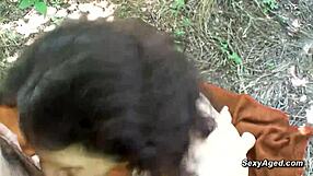 Hairy Granny Fucks Young Stud Outdoors in Forest Cumshot Frenzy Midday Voyeur Thrill!