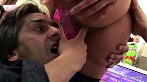 uhh the blonde milf in kitchen luvs suckin big cocks n ridin em with her friends...