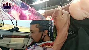 Kyexperience's ebony milf wife plays with big black cock in car