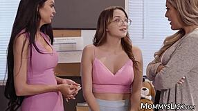 mommy milf jams with hot teacher and teen in lesbian scissor fuck