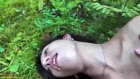 whoa this crazy couple goes anal deepthroat with monster cock destroying her narrow ass right in public forest for first time thrill!