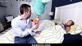 Stepdad catches stepdaughter licking stepmom pussy in taboo threesome