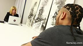 hot milf hr lady sara jay deepthroats big black cock then tits fuck to facial cumshot