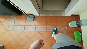 Latina Maid's Creamy Pussy Seduced by Massage in Jeans Flip Flops