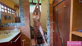 punishing my blindfolded bound cheating slave girlfriend in shower with foam body writing 😈🧼