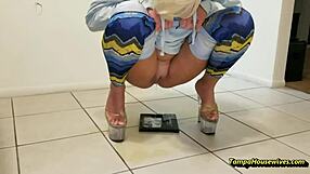 Pee Queen Milf Sprays Golden Shower in Heels Outdoor Closeup