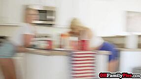 stepmom spencer scott teams with bailey brooke for group cock sucking breakfast