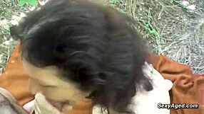 Hairy Granny Fucks Young Stud Outdoors in Forest Cumshot Frenzy Midday Voyeur Thrill!