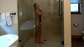 my muscular friend's blonde milf wife caught me perving in shower now she craves cock