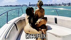 stripping naked on sea to fuck huge cock on boat till creampie fill