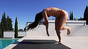 poolside yoga stretching in bikini gets me so hot hannahjames710