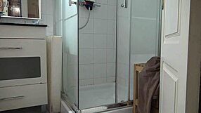 Stepson jerks spying stepmom's wet shower taboo