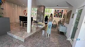 innocent couple sneaks hardcore fuck caught mid home tour threesome