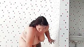 Horny Bbw Housewife Exposes Saggy Tits And Fucks Pussy With Dildo In Public Pool Showers