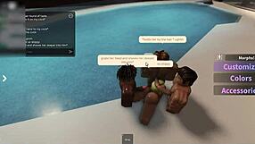 latina by pool sucks three big cocks deep down throat