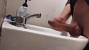 i rest balls on sink stroking monster cock for massive cumshot blast