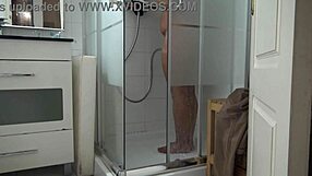 Stepson jerks spying stepmom's wet shower taboo