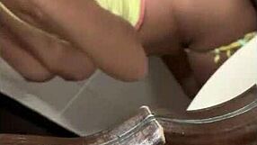 sexy curvy arab milf wife gets monster cock doggystyle creampie in toilet by husbands friend