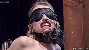 i'm locked helpless in stocks as huge dildo rams my bound blonde hole raw