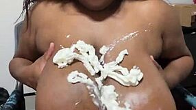 Slathering Whipcream Over BBW's Huge Saggy Monster Natural Tits