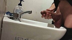 i rest balls on sink stroking monster cock for massive cumshot blast