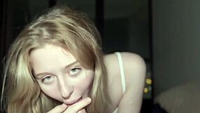 A young curvy blonde beauty spreads wide on bed as boyfriend fingers her shaved pussy before slamming deep missionary style ending in hot creampie.