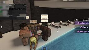 latina by pool sucks three big cocks deep down throat