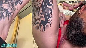 brazilian curvy brunette spreads shaved wet pussy for interracial big cock pounding