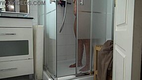 Stepson jerks spying stepmom's wet shower taboo