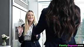 school sisters share intense cucumber orgasms in kitchen play