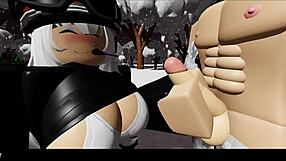 Snowy forest hides blonde's teasing handjob and missionary secrets