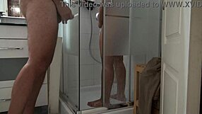 Stepson jerks spying stepmom's wet shower taboo