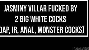 brazilian ebony princess jasminy villar takes two huge white cocks dap gaping her holes interracial