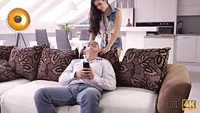 old4k student enjoys some rough play with older bald guy around campus.