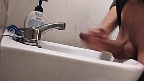 i rest balls on sink stroking monster cock for massive cumshot blast