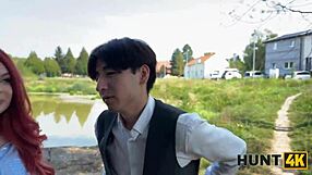 Hunt4k: Redhead Whore Cheats on BF Publicly with Natural Tits Play